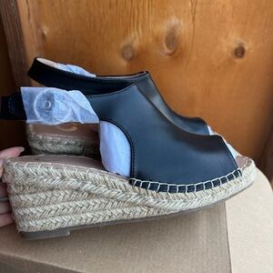 Chic Black Espadrille Wedge Sandals - Black Size 8 Summer, Spring, Boho